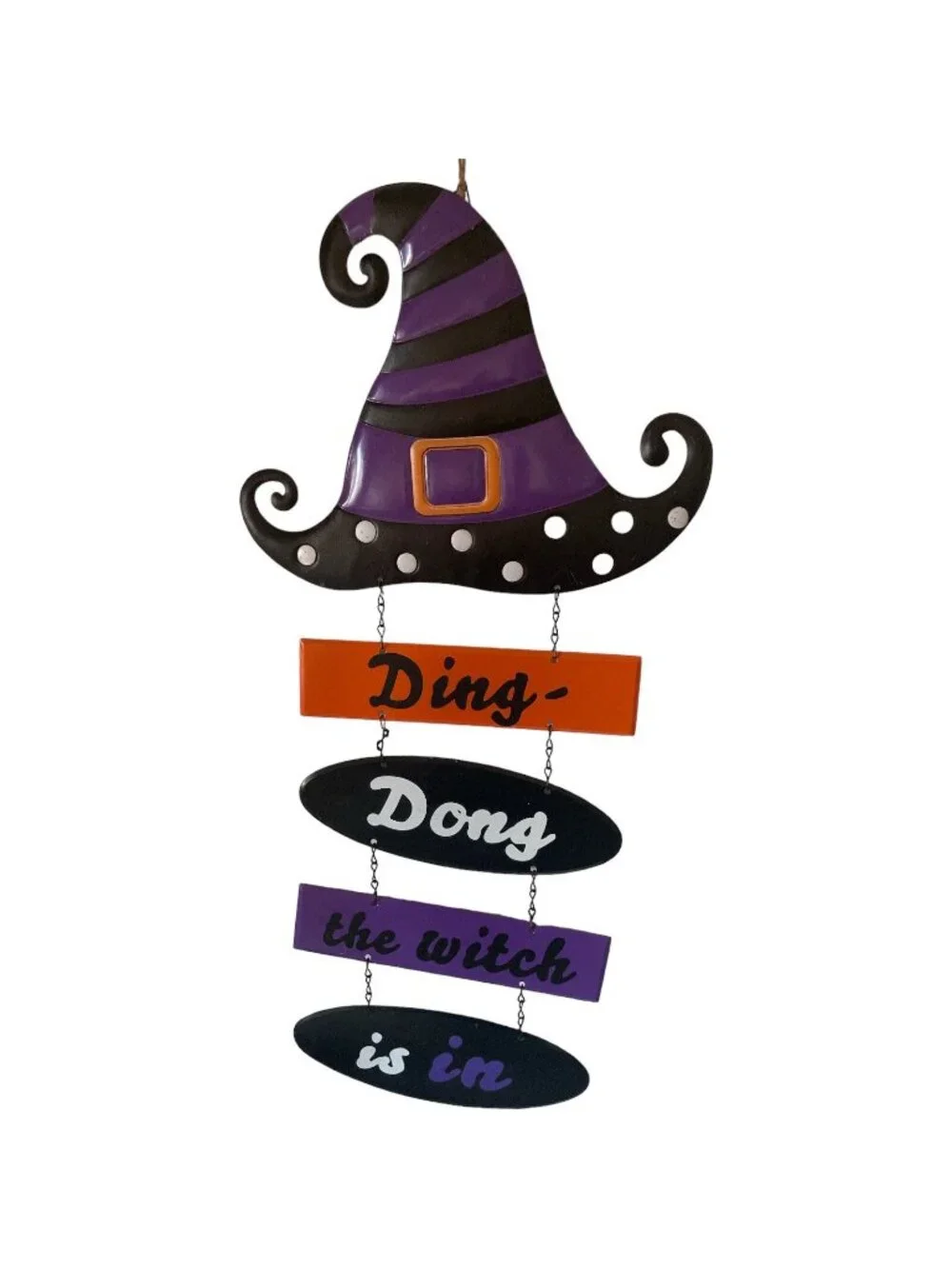 Halloween Metal Wall Hanging Witch Hat Ding Dong The Witch Is In 24